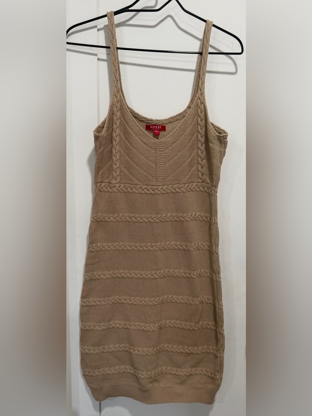 GUESS Taupe Cable-Knit Tank Dress